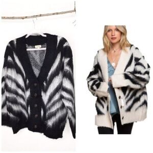 POL Black and white Zebra Knit Mohair Cardigan